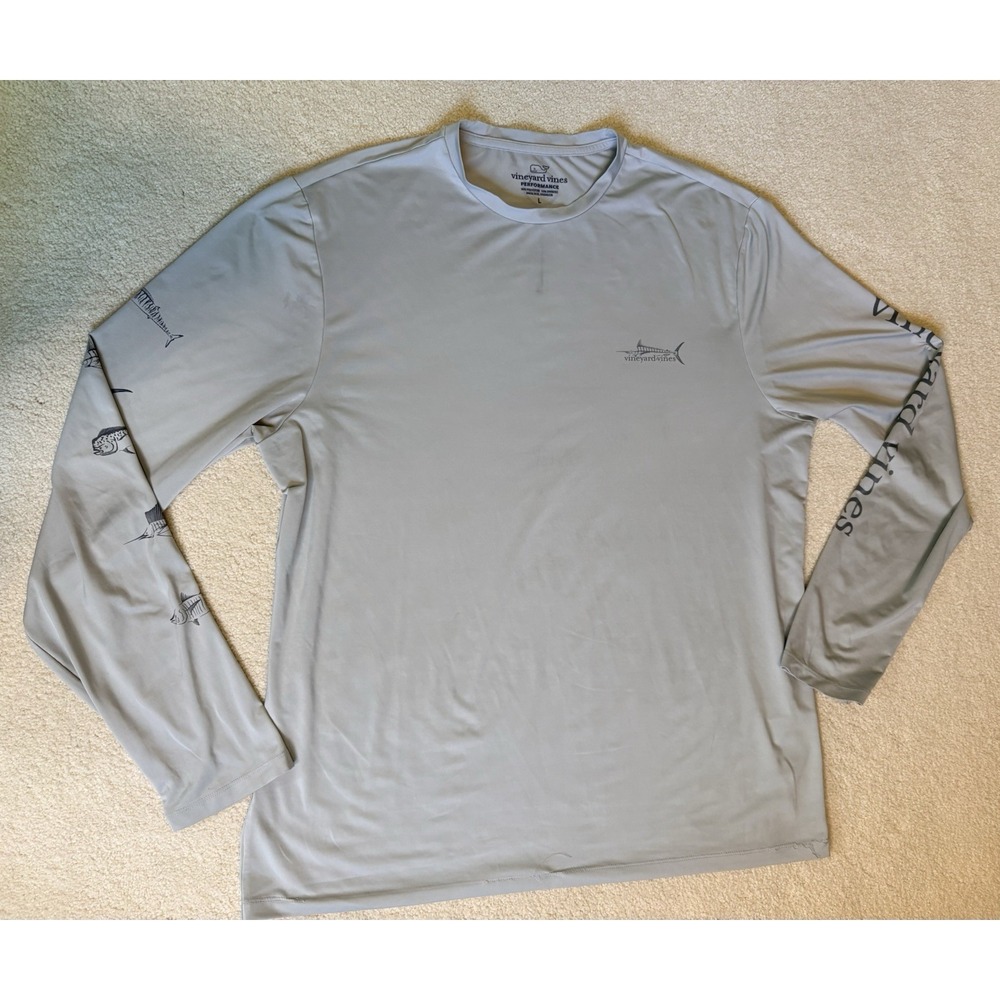 Vineyard Vines Performance Shirt Long Sleeves Gray Fishing Sea Sun Protection L